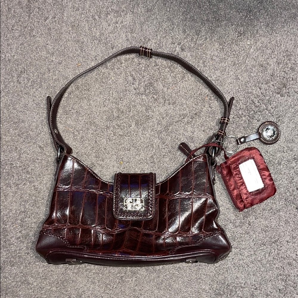 Croc-Embossed Burgundy Shoulder Bag